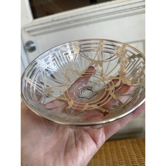 Antique 20's Art Deco Pedestal Candy Trinket Bowl Painted Sterling Overaly - Picture 3 of 16
